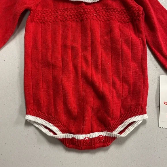 Baby red and white ruffled onesie sweater - Picture 3 of 12